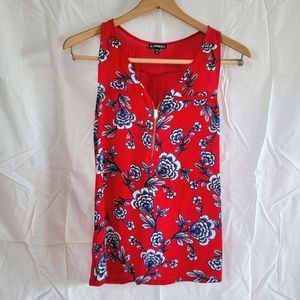 Express Red Floral Tank Top with Zip Detail, Size XS